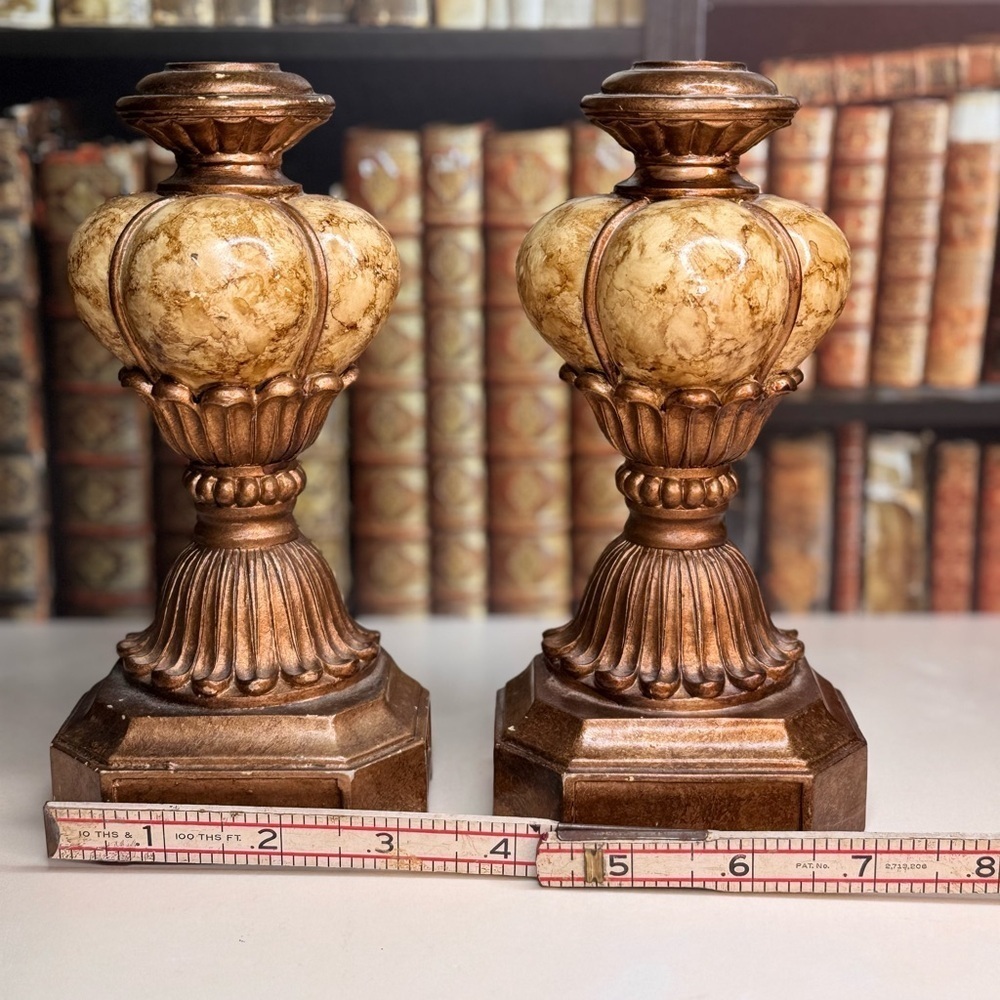Vintage Estate Marble Inlay Wooden Bookends - Picture 4 of 10